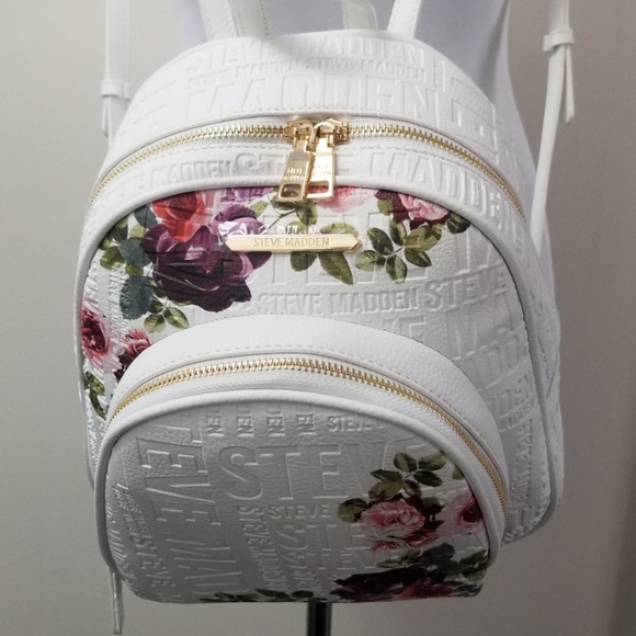 🆕️⬇️Steve Madden Bjordan White Floral Logo Backpack - Picture 16 of 16